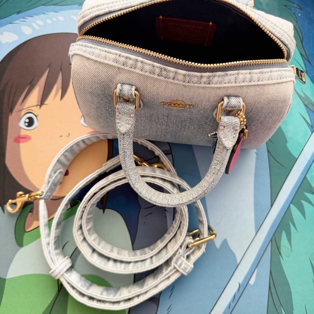 Coach Mini Rowan Crossbody Bag In Loved Denim With Charms - Picture 6 of 7